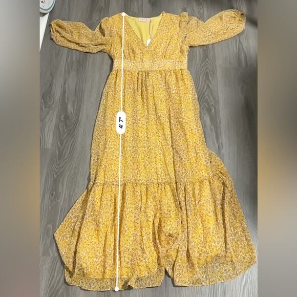 Modcloth Traffic People Perk Things Up Yellow Printed 3/4 Sleeve Maxi Dress Sz L - Picture 9 of 10